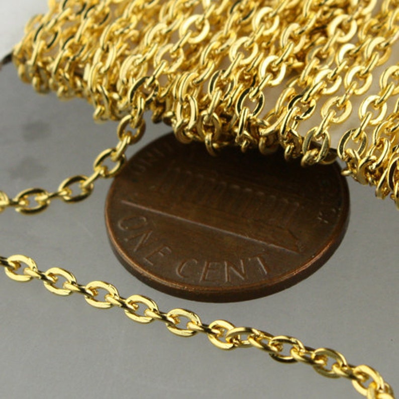 SALE Sale 50 ft spool of Gold Plated Flat Round cable chain 3x2.2mm unsoldered link 322FLAT image 1