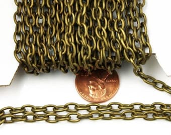 Antique Brass Finish Cable Chain: 6x4mm Unsoldered Links 10 feet