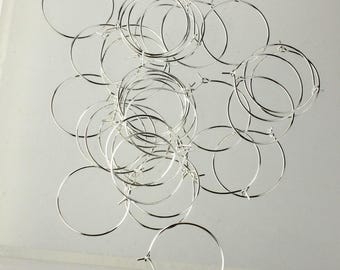 Sterling Silver Plated Hoop Earwires: 25mm DIY Earring Supplies 100 pcs - Wholesale Bulk Lot