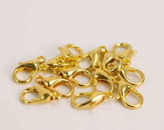 Anti Tarnish Gold Plated Lobster Claw Clasps 12x7mm - Jewelry Findings