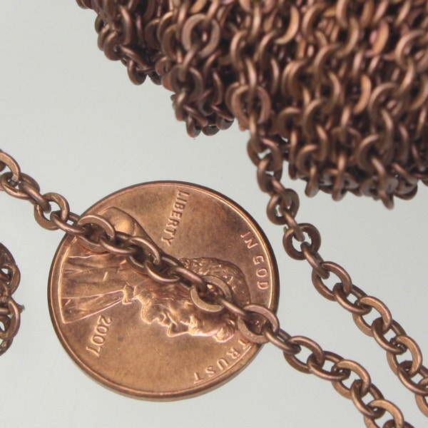 10 feet Antique Copper Chain Flat ROUND Chain Soldered Cable Chain Necklace Bracelet Chain - 3.4x3.4mm SOLDERED 3434F