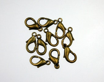 30 Brass Lobster Clasp - 12mm 12x7mm Antique Bronze Parrot Clasps Lobster Claw Clasp - LOB12B