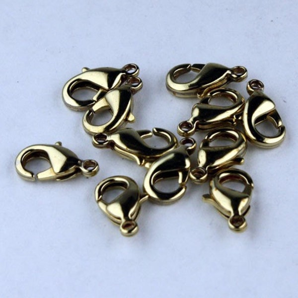 30 pcs of Solid Brass RAW lobster claw clasp 12X7mm - Natural Brass Color - LOB12B