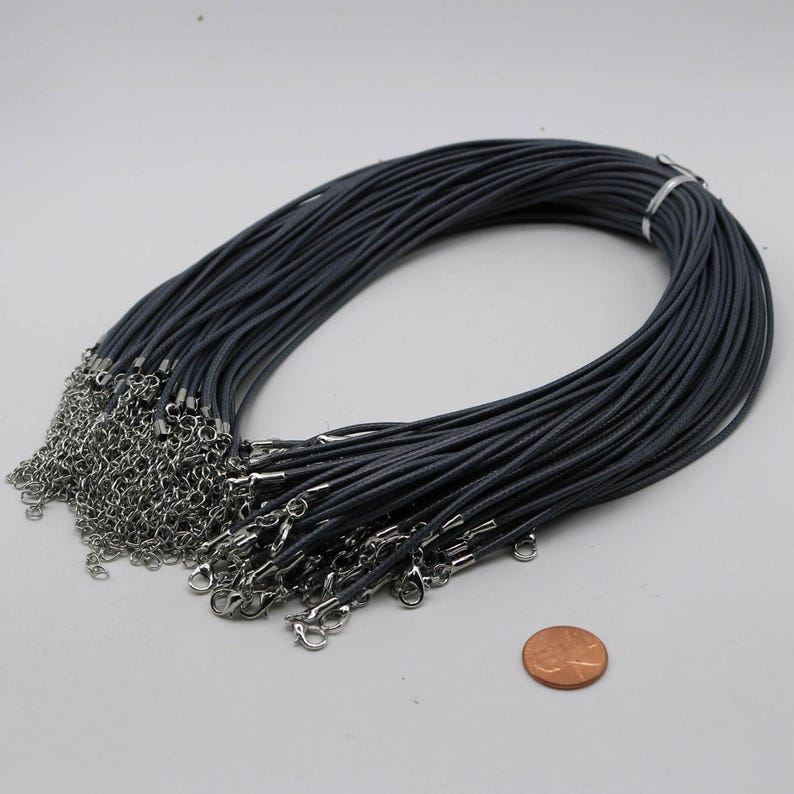 NEW 10pcs 2.0mm 18-20 inch Adjustable compressed cotton quality necklace cord Blue Gray