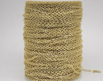 300 Ft Non Tarnish Flat Cable Chain Bulk - 18K Gold Plated Flat Cable Chain - 3.4x2.8mm SOLDERED Link - Anti Tarnish Free Resistant - AT3428