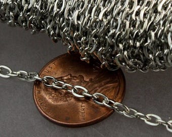 Lot de gros lot de chaîne forçat plate plaquée rhodium 3,7 x 2,7 mm - Maillons dessoudés - 3727F 300 pieds