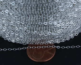 925 Sterling Silver Chain Bulk, 20 ft. Genuine Solid Silver Tiny Flat Round Cable Chain - 2.1x1.5mm