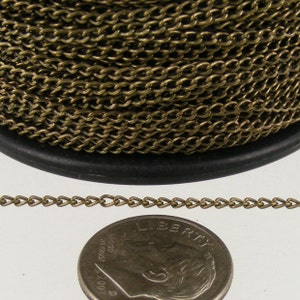 32ft. spool of Antique Brass little curb chain - 1.5mm Unsoldered link - 15curb