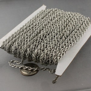 10 ft of Rhodium Plated Rope Chain Necklace - 3.9x3.0mm Link - Chain Thickness 2.7mm