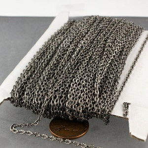 Gunmetal Texture Chain Bulk, 50 ft. of Flat Texture Oval Chunky Cable Chain 3x2mm Unsoldered 32TEX image 4