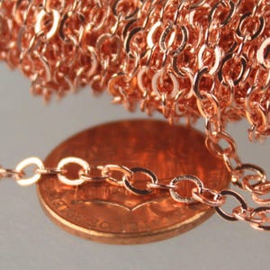 100 ft spool of Bright Copper finished Brass Flat Soldered Cable Chain 3.4x2.9mm - 3429F-BC