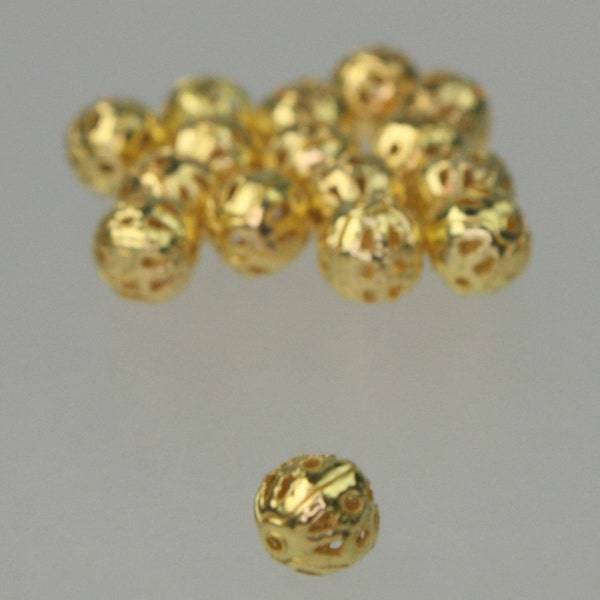 100 pcs of Gold Plated Filigree Round Beads Spacer - 6mm - Ship from California USA