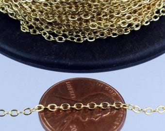 10 ft Gold Plated Chain - 2.4x1.7mm SOLDER Cable Chain - little Oval Flat Soldered Cable Chain - Bulk Dainty Delicate Chain - 2417F