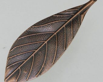 Antique Copper Plated Finish Metal Leaf Dangle Drop Pendant - 72x27mm 100 pcs - Wholesale Bulk Lot
