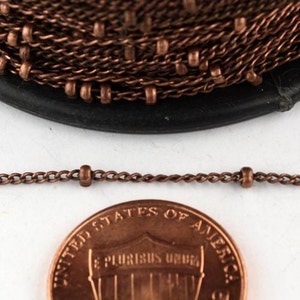 100 ft spool of Antique Copper Finished over brass Dainty Delicate curb ball chain - 1.3mm soldered link - 1.3SAT