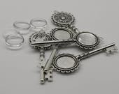 KEY Bezel with 20mm GLASS Magnifying Domes Cabochon - 5 sets 10 pcs - 80mmx30mm Antique Silver - KB01 We are USA Seller ship fm California