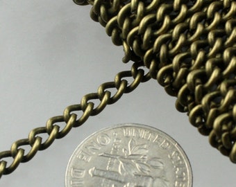 32 feet Antique Brass / Bronze Curb Chain / BIG Chunky Sturdy Curb Chain - 3.6mm width 1.0mm Wire Unsoldered - Bulk Chain - 36CURB