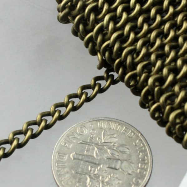 Sample 3 feet Antique Brass / Bronze Curb Chain / BIG Chunky Sturdy Curb Chain - 3.6mm width 1.0mm Wire Unsoldered - 36CURB