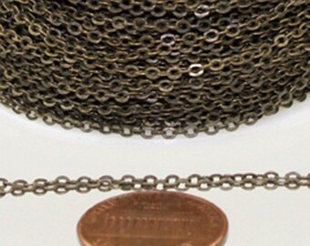 Antique Brass Finish little Oval Flat Soldered Link Cable Chain 2.4x1.7mm 100 feet - Bulk Spool - 2417F