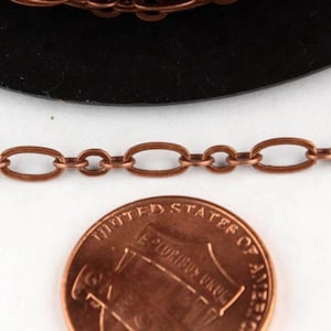 Antique Copper Bulk Chain, 10 ft spool of Antique Copper ( 3 and 1 ) Long and Short Chain 6.3 N 4mm - SOLDERED Links - 3429LS31