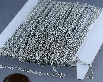 Rhodium Plated Cable Chain Bulk, 300 ft of Antiqued Silver Round Cable Chain 3x2.2mm 0.6mm wire - 322CA