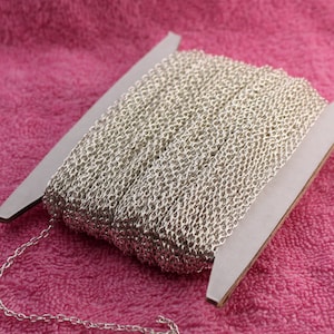Sterling Silver Plated Cable Chain Bulk, 12 ft of Round Cable Chain 3x2.2mm 0.6mm wire - Unsoldered - Necklace DIY - 322CA