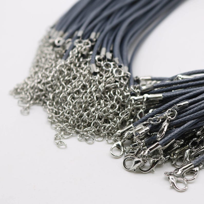 NEW 10pcs 2.0mm 18-20 inch Adjustable compressed cotton quality necklace cord Blue Gray