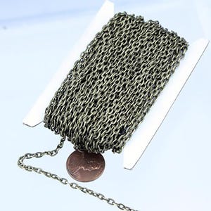 Antique Brass Chain, 100 ft of Antique Brass  Flat Cable Chain - 4x3mm 0.8mm Unsoldered Link - 43F