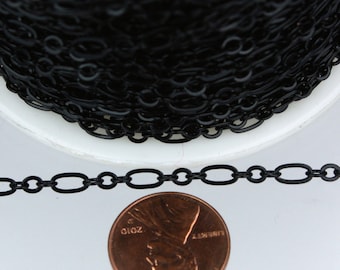 Black Bulk Chain, 10 ft of ( 3 and 1 ) Long and Short Chain Flat Cable Chain Necklace Chain 6.3 N 4mm - SOLDERED Chain 3429LS31
