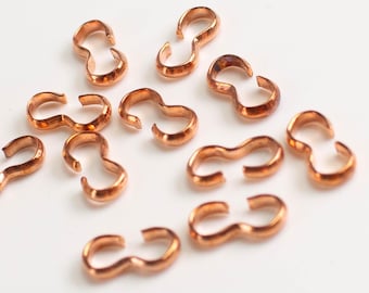 3 Connettori di forma diversa, placcati in rame lucido: maglie per gioielli (8 x 4 mm) - Confezione multipla