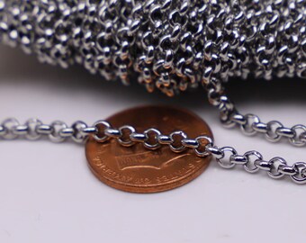 Cadena Rolo de acero inoxidable quirúrgico: 3,2 mm, cadena de collar DIY, 300 pies - Lote al por mayor