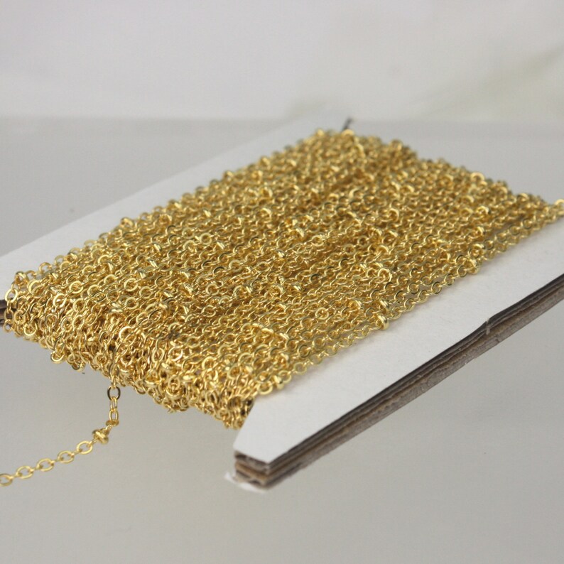 10 ft Gold Plated Satellite Chain Flat BALL Chain 2.4x1.7mm SOLDERED link Tiny Small Ball Flat Cable Chain 2417SAT image 1