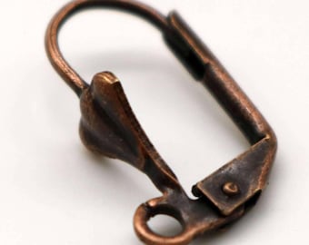 Alambres para pendientes con cierre de palanca de concha con acabado en cobre antiguo: accesorios de latón para pendientes (19 x 14 mm), 50 unidades (paquete a granel)