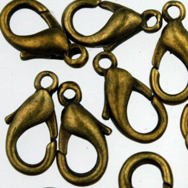 100 pcs of Antique Brass Lobster Clasp - 12mm - 12x7mm Antique Bronze Parrot Clasps Lobster Claw Clasp - Ship From California USA