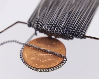 10/32/50/100/300 ft Reel Gunmetal FACET Tiny Dainty Micro curb chain - 1.3mm soldered link - FREE adequate jump ring (100 pcs) - 1.3F