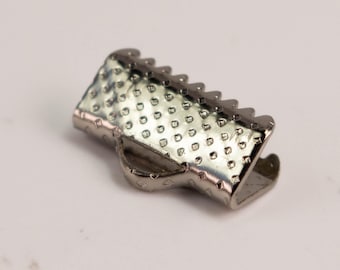 Rhodium Plated Ribbon Clamp End: Leather Braid Connector, 13mm 30pcs - Bulk Pack