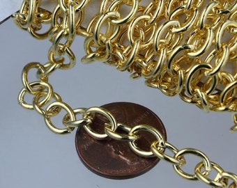 Chunky Fashion Chain 3 ft of Gold Plated Big Heavy Cable chain - 7.8x6.3mm 1.4mm unsoldered links - 7863CA