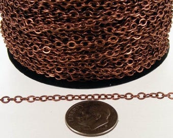 32 feet Antique Copper Chain little Oval Flat Soldered Dainty Delicate Cable Chain bulk chain 2.4x1.7mm  - 2417F