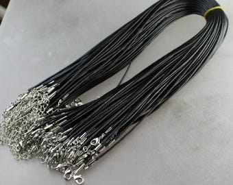 Cordino regolabile per collana in cotone nero: 18-20 pollici, chiusura in rodio