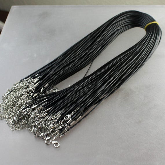 Adjustable Black Cotton Necklace Cord: 18 - 20 inch, Rhodium Clasp
