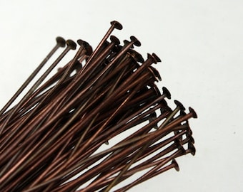 Bulk Package 300 Pcs Antique Copper FLAT headpins Head Pins T Pins - 2 inch (50mm) 22Gauge 22G - TPIN-22G-50