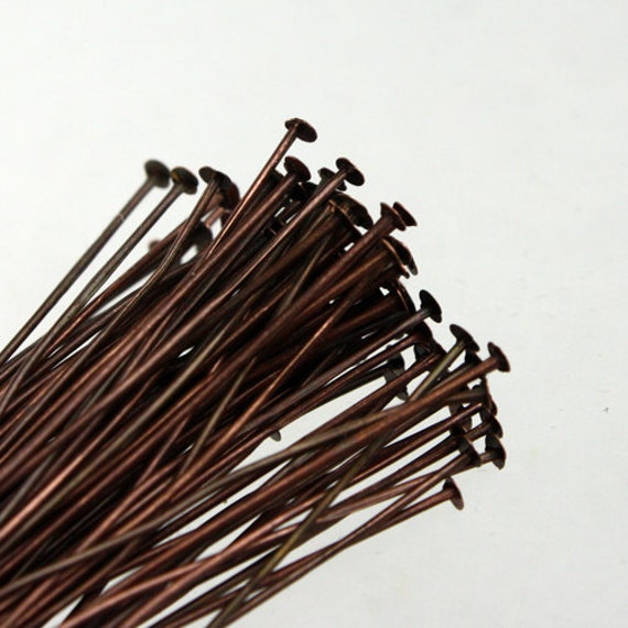 Bulk/fingerpick 100 Pcs Antique Copper FLAT Headpins Head Pins T Pins 2 Inch  50mm 22gauge 22G TPIN-22G-50 