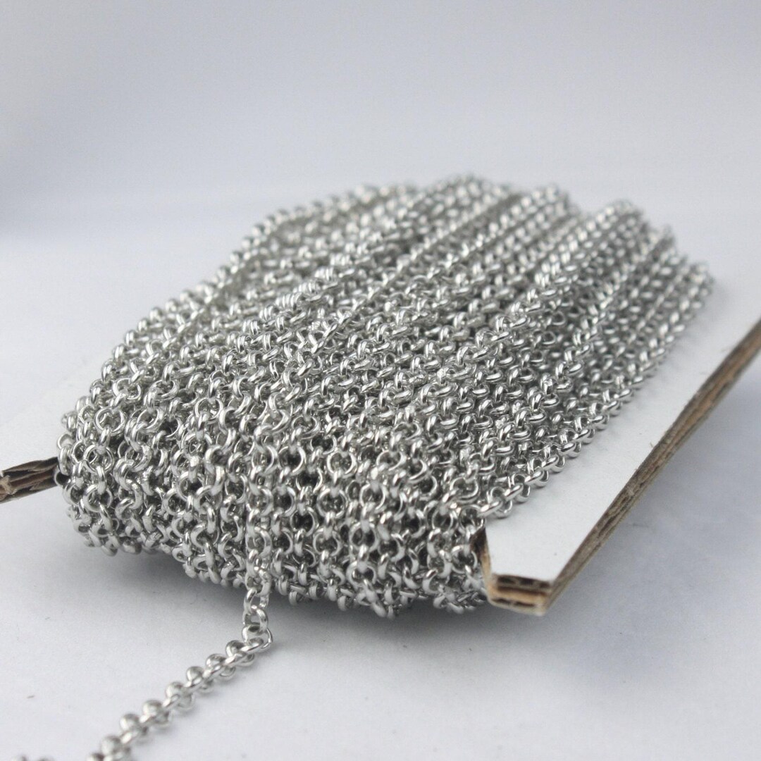 Rhodium Plated Rolo Chain: 3.1mm Soldered Links 100 Feet - Bulk Spool ...