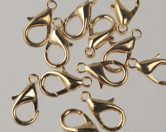 Chiusure a moschettone color oro: grandi componenti per gioielli in lega (14 x 8 mm) - Confezione multipla
