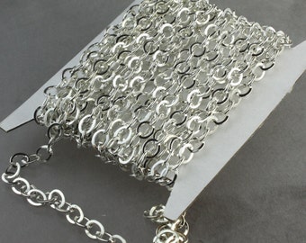 32 ft. Silver Flat Chain Silver Plated Cable Chain BIG Fashion Chain - 7.8x6.0mm - Unsoldered Link - Bulk Chain Necklace Wholesale - 7860FL