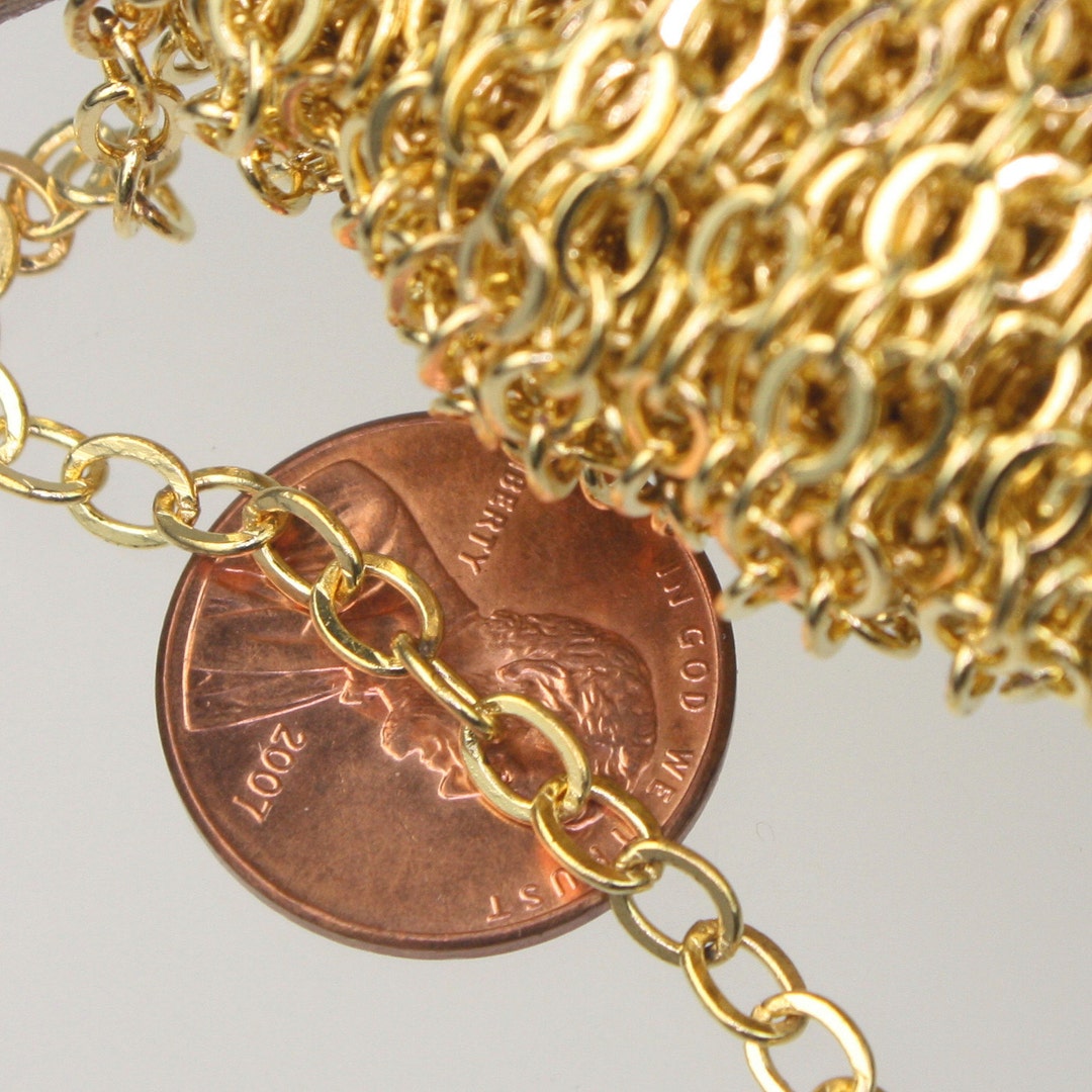 SAMPLE 3ft of Gold Plated Flat Cable Sturdy SOLDERED Heavy Chain 4x5mm ...