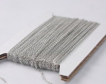 Rhodium Plated Chain  , 32 ft of Tiny Flat Soldered Dainty Delicate Cable Chain - 2mm 2x1.4mm - Free Adequate Jumpring 50pcs - C214F