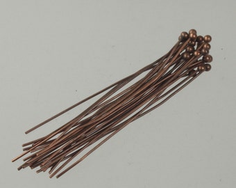 100 pcs Antique Copper Ball headpins - 2 inch (50mm), 22 Gauge 22G 1.8mm Ball - from California USA