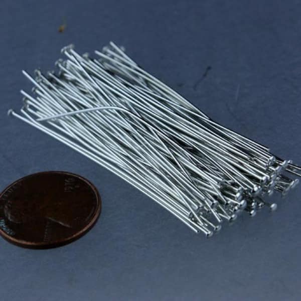 Bulk/FingerPick 100 Pcs Rhodium Plated Headpin - 2 Inch 22 Gauge 22G - Antiqeu Silver Flat Round Head Headpin Head pins TPin - TPIN-22G-50