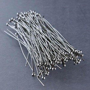 Bulk/FingerPick 200 Rhodium Ball headpins Head Pins - 2 inches (50mm), 24 Gauge 24G 1.8mm Half Hard Body - BPIN-24G-50